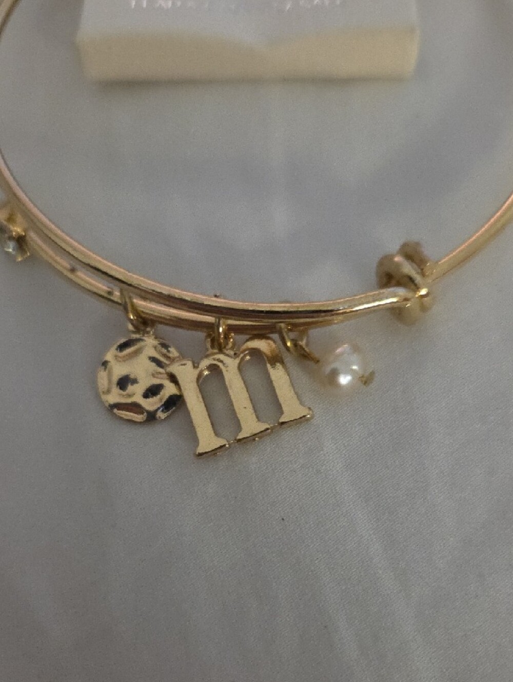 Fashion Jewelry Gold-Tone Initial M Charm Bangle with pearl - Picture 2 of 4
